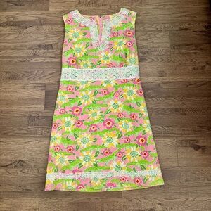 $198 Lilly Pulitzer Croc Monsieur Lace Shift Dress Flowers Alligators Print 6, S